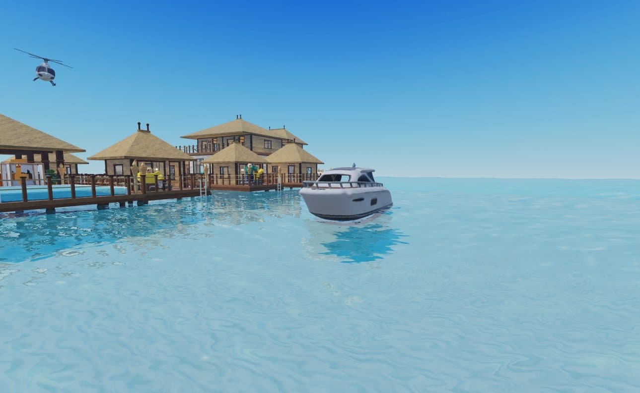 Le bateau du restaurant file vers les bungalows
